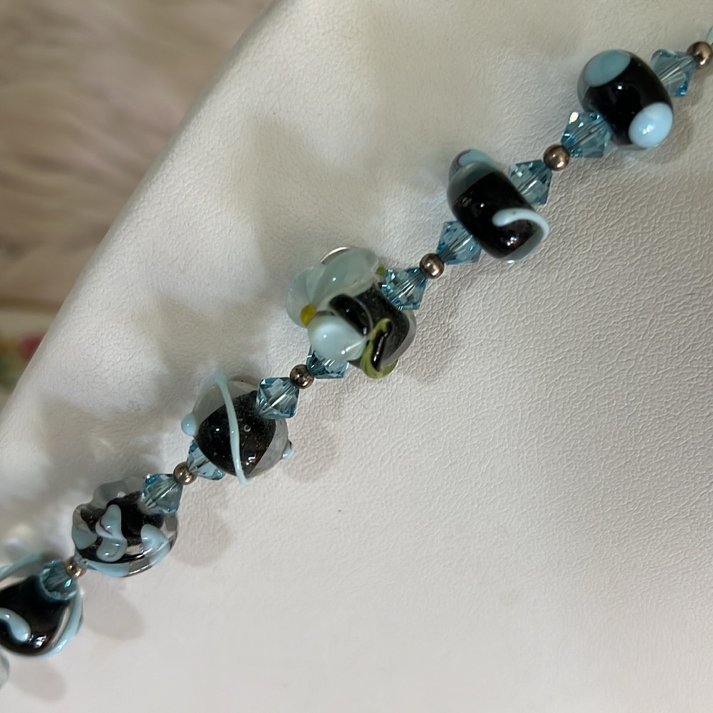 Glass Bead and Sterling Necklace - Picture 3 of 11